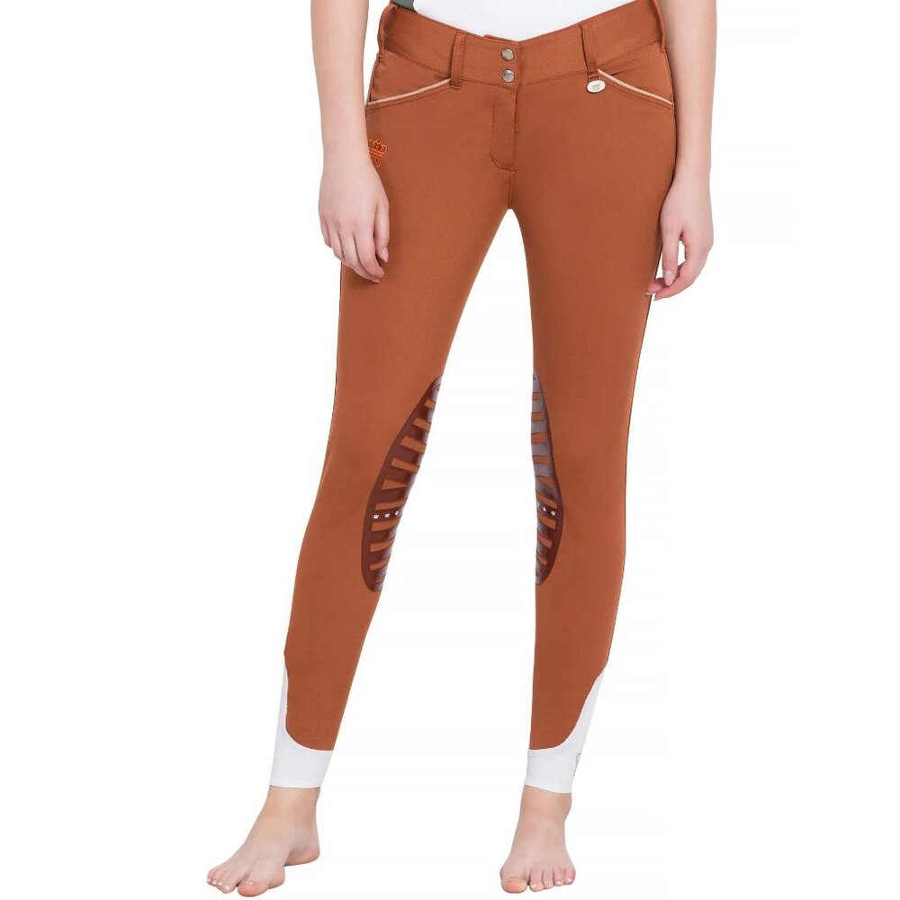 RUST George H Morris Ladies Add Back Silicone Knee Patch Breeches - Picture 1 of 6
